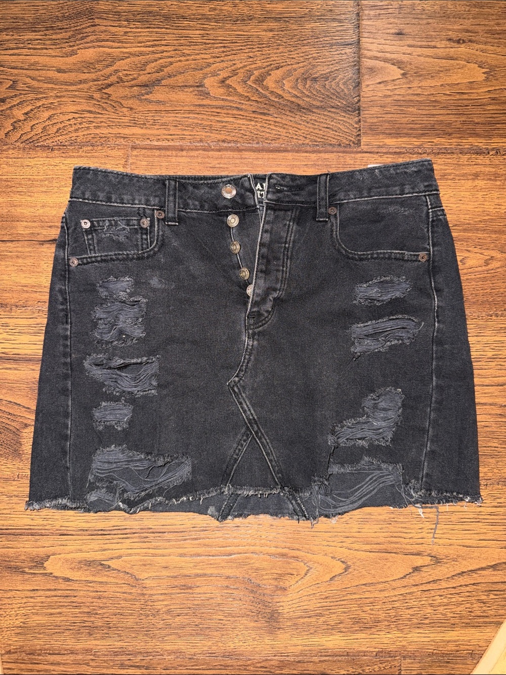American Eagle Outfitters Black Distressed Denim Mini Skirt